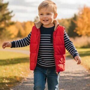 Carter's Red Lightweight Quilted Sherpa-Lined Collar Vest 4T